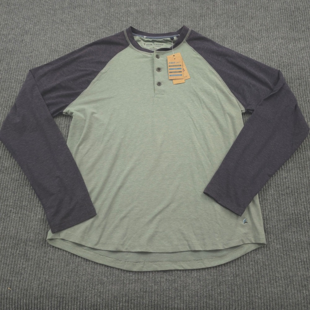 Tailor Vintage Henley Mens L Green Raglan Long Sleeve Gorpcore Stretch NWT